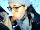 Cold Public Blowjob with a Sexy Teen Brunette Babe