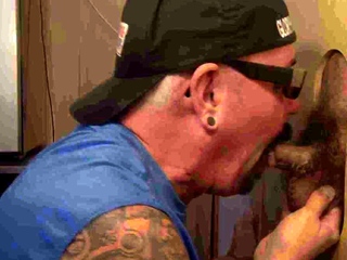 Naughty moustache sucking in glory hole